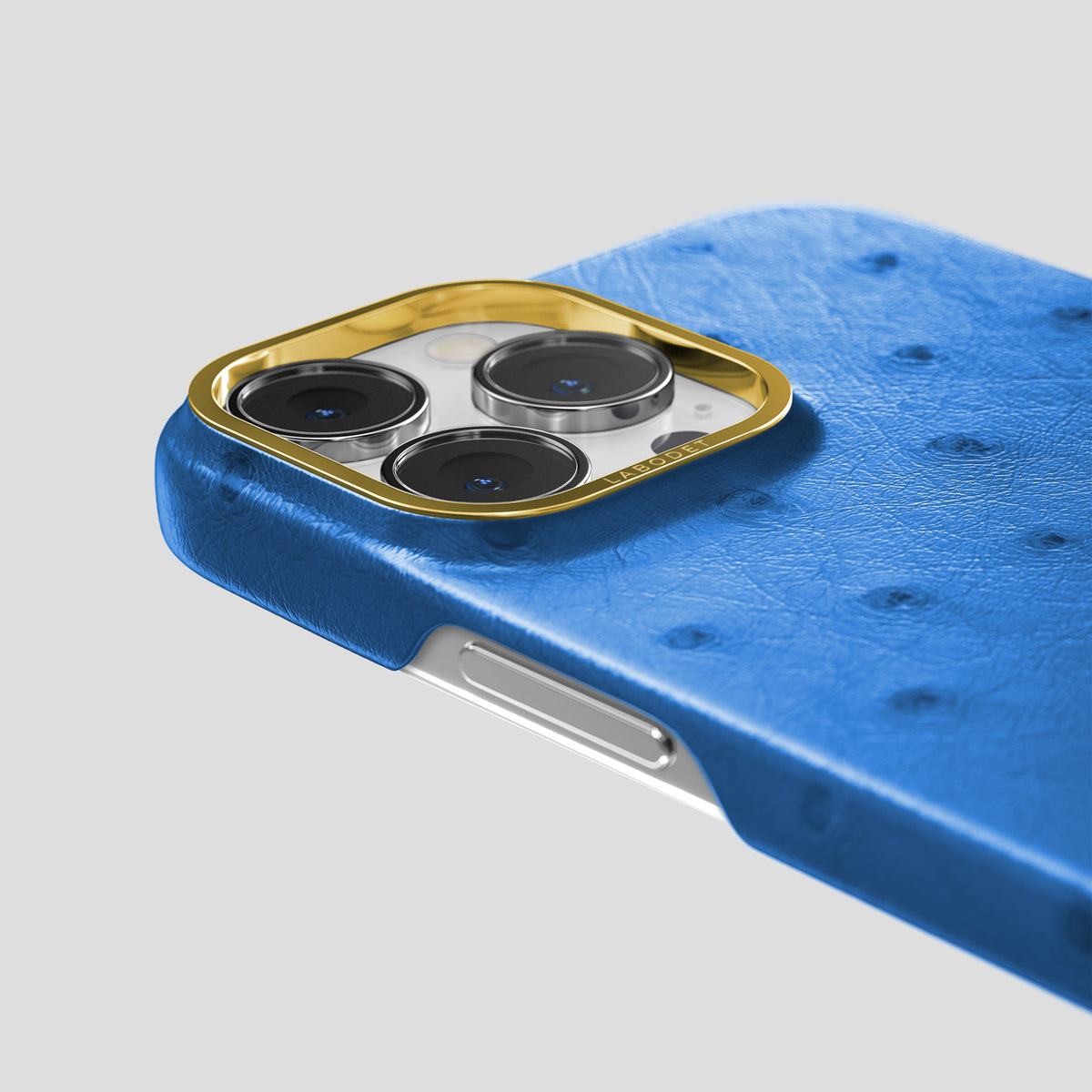 Royal-Blue iPhone 15 Pro Max Classic Case Ostrich with Gold Metal -5 | Royal-Blue-Gold