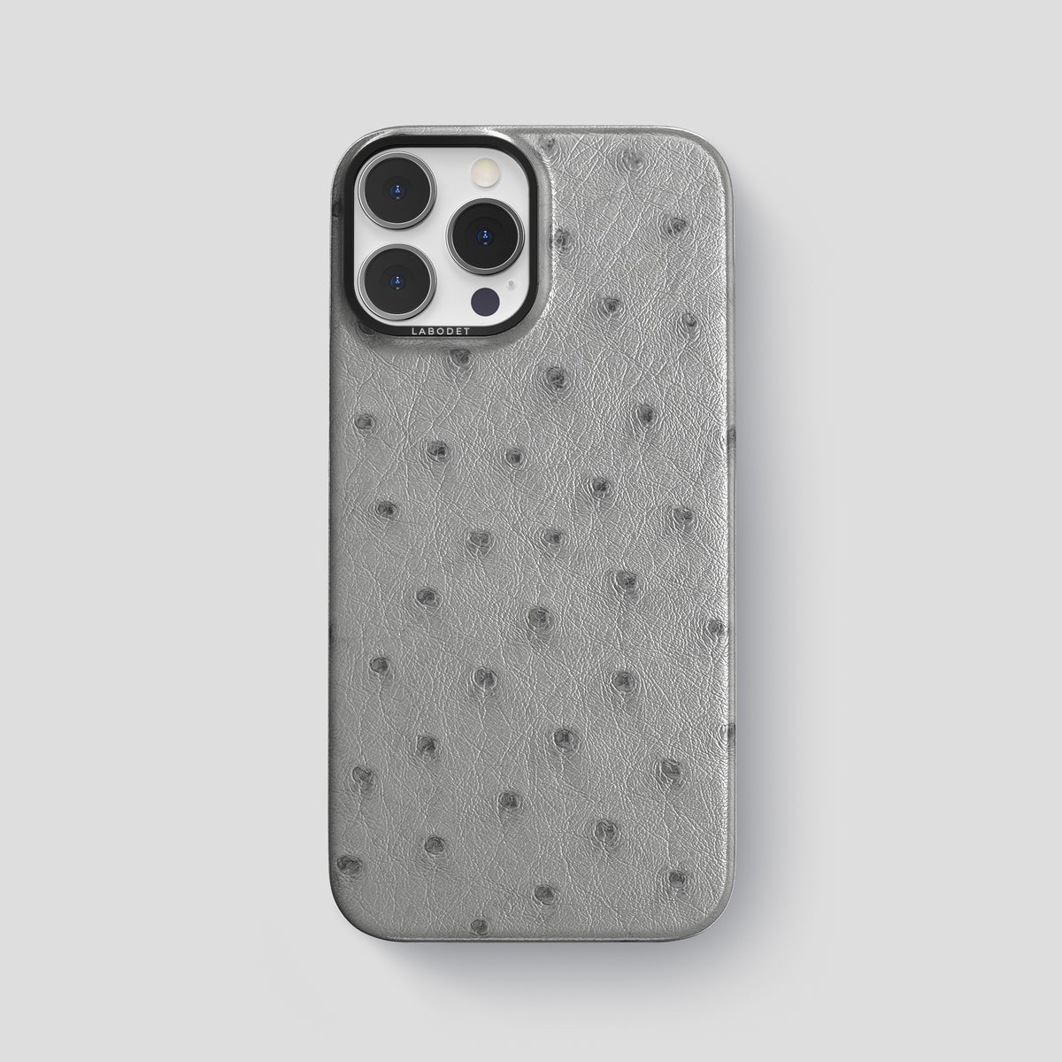 Silver iPhone 15 Pro Max Classic Case Ostrich with Black Metal -1 | Silver-Black