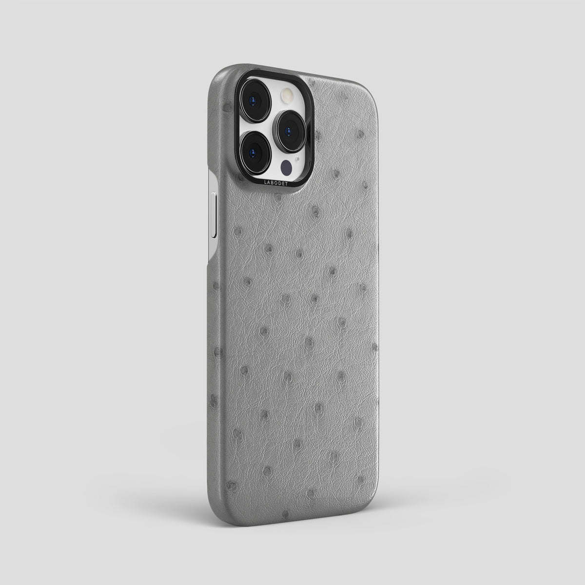 Silver iPhone 15 Pro Max Classic Case Ostrich with Black Metal -2 | Silver-Black