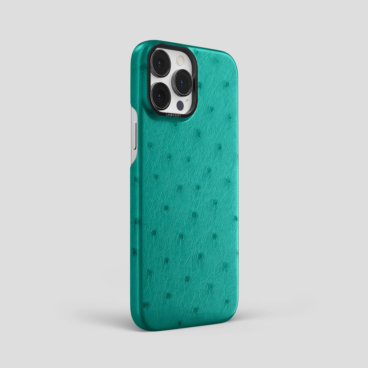 Turquoise iPhone 15 Pro Max Classic Case Ostrich with Black Metal -2 | Turquoise-Black