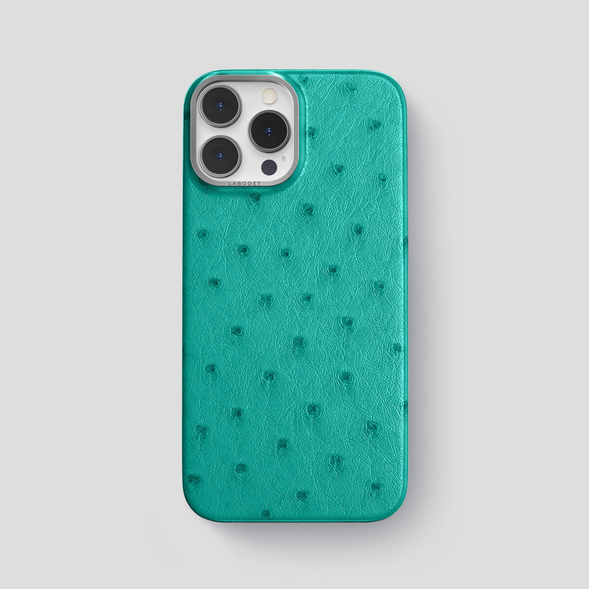 Turquoise iPhone 15 Pro Max Classic Case Ostrich with Steel Metal -1 | Turquoise-Steel