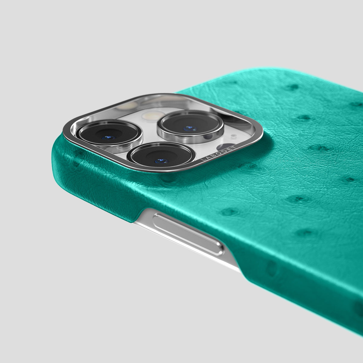 Turquoise iPhone 15 Pro Max Classic Case Ostrich with Steel Metal -5 | Turquoise-Steel