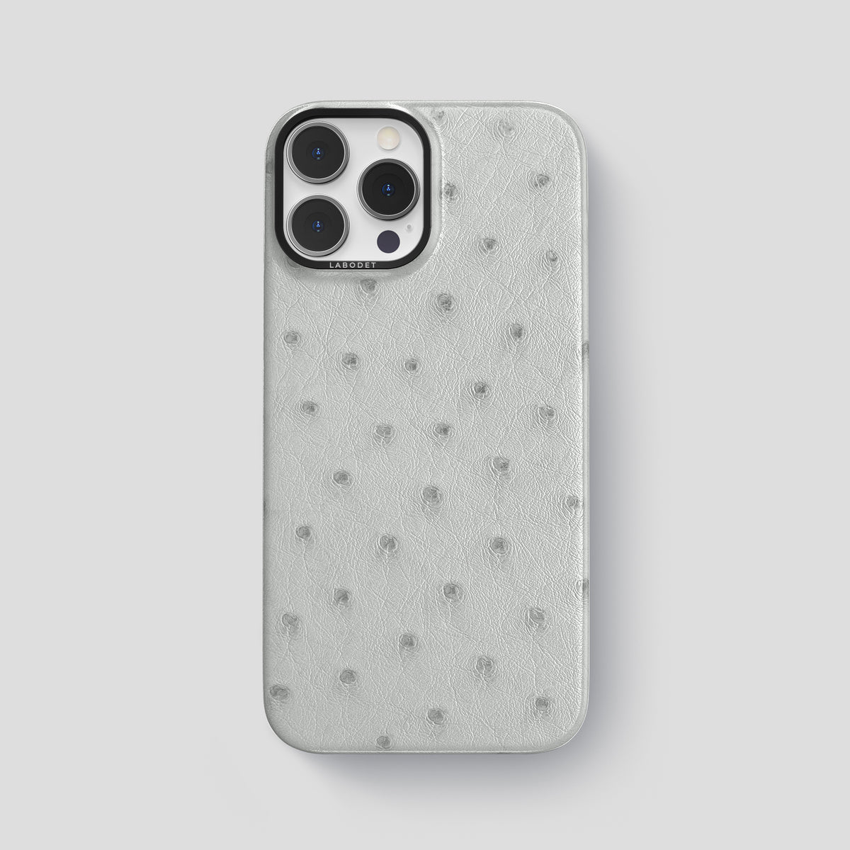 White iPhone 15 Pro Max Classic Case Ostrich with Black Metal -1 | White-Black