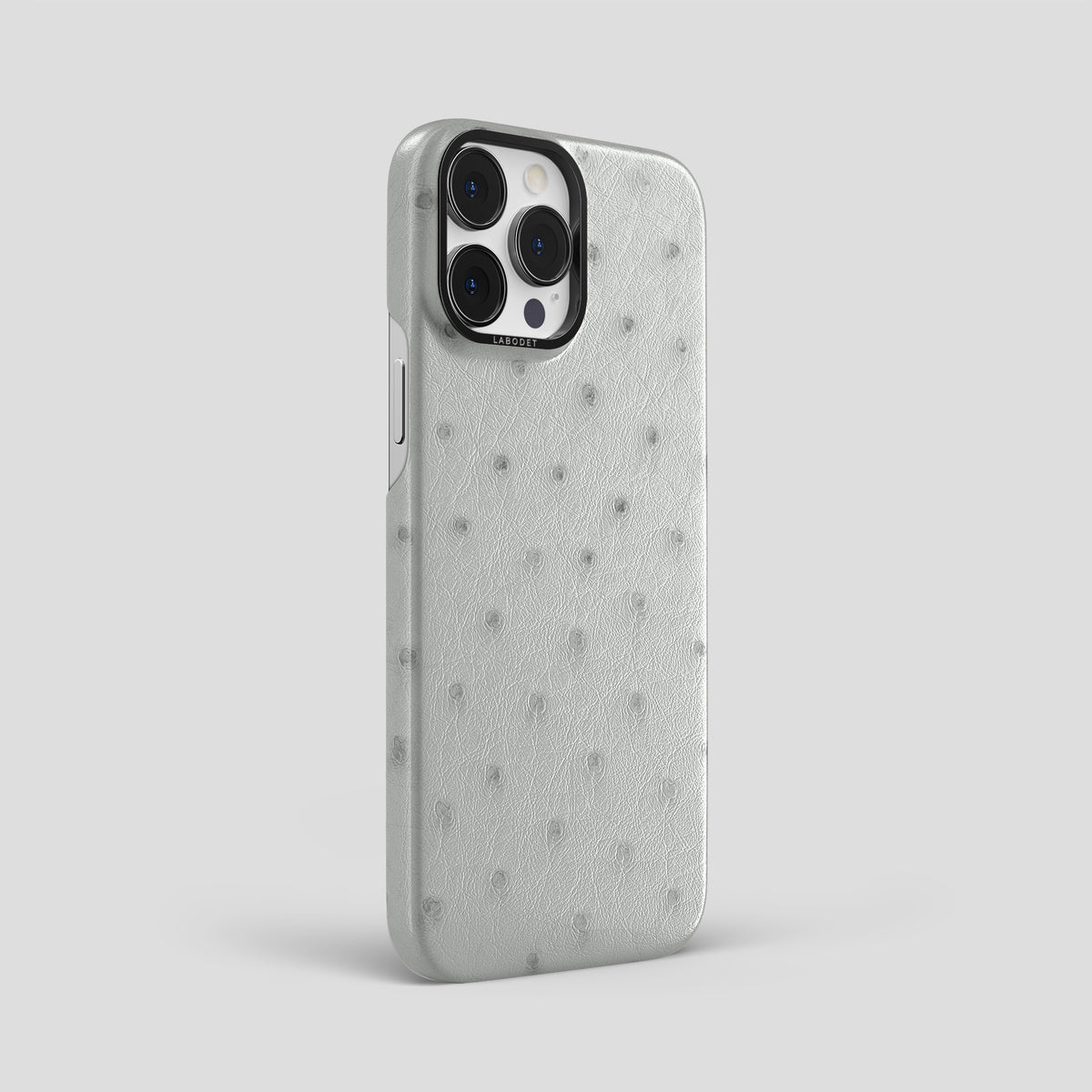 White iPhone 15 Pro Max Classic Case Ostrich with Black Metal -2 | White-Black