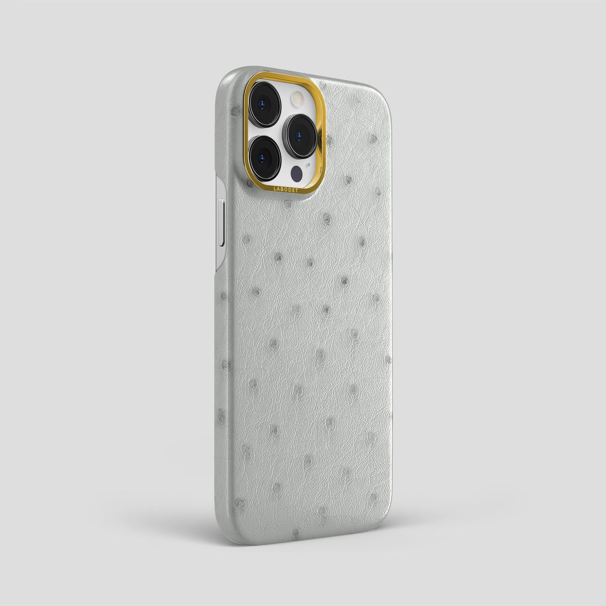 White iPhone 15 Pro Max Classic Case Ostrich with Gold Metal -2 | White-Gold