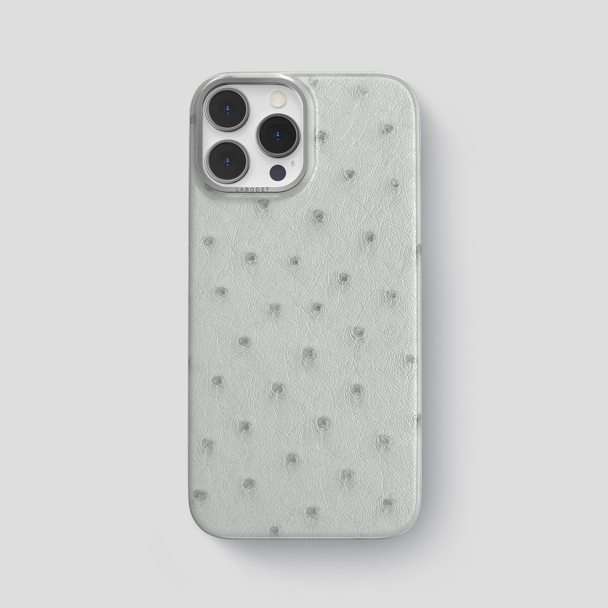 White iPhone 15 Pro Max Classic Case Ostrich with Steel Metal -1 | White-Steel