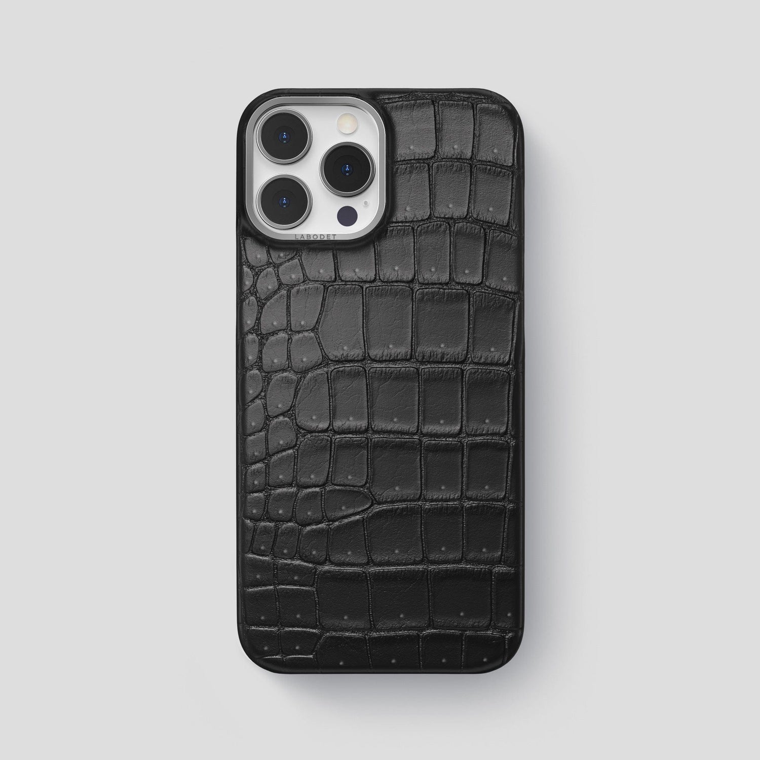 Black iPhone 15 Pro Max Classic Case Porosus Crocodile with Steel Metal -1 | Black-Steel