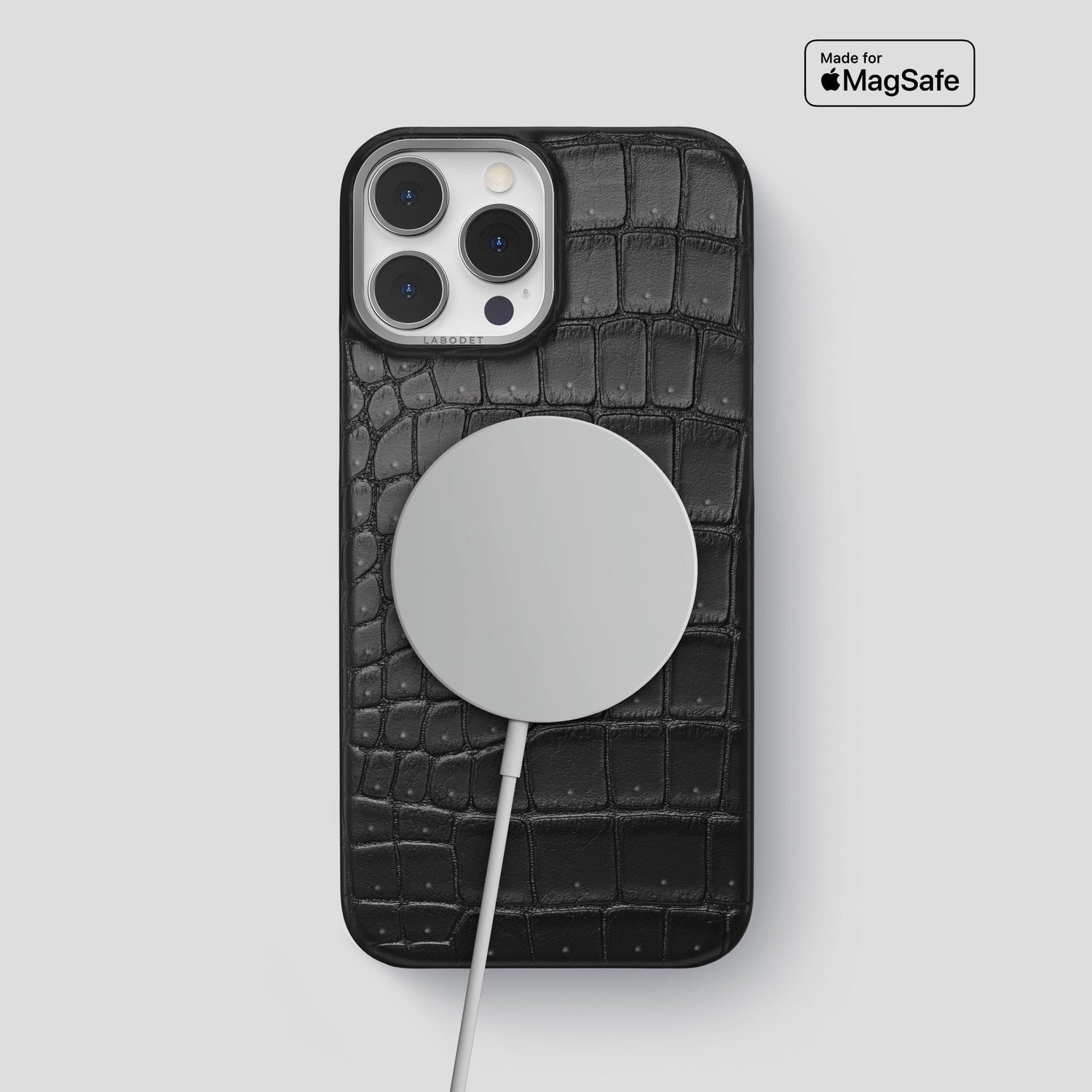 Black iPhone 15 Pro Max Classic Case Porosus Crocodile with Steel Metal -5 | Black-Steel