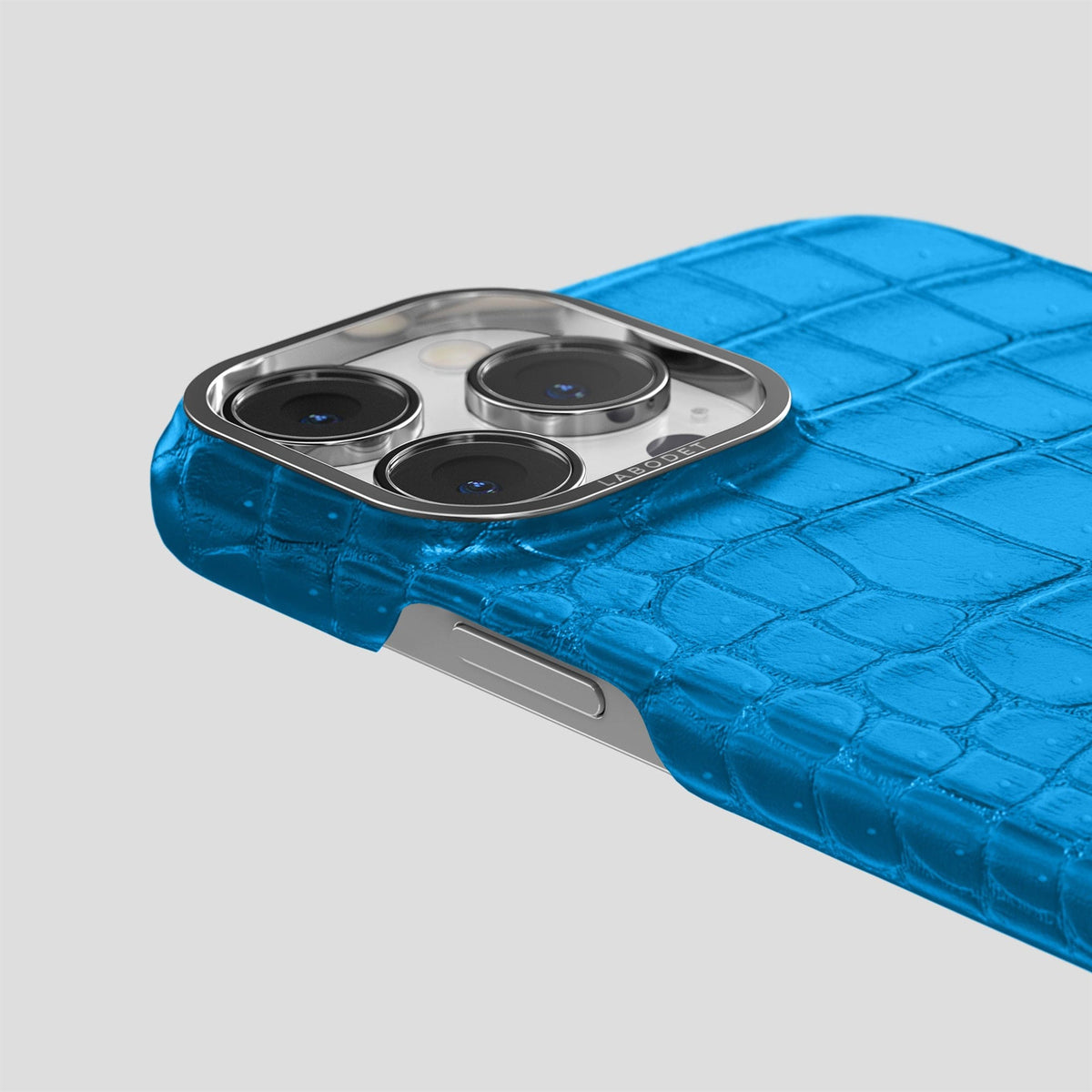 Blue-Lagoon iPhone 15 Pro Max Classic Case Porosus Crocodile with Steel Metal -6 | Blue-Lagoon-Steel