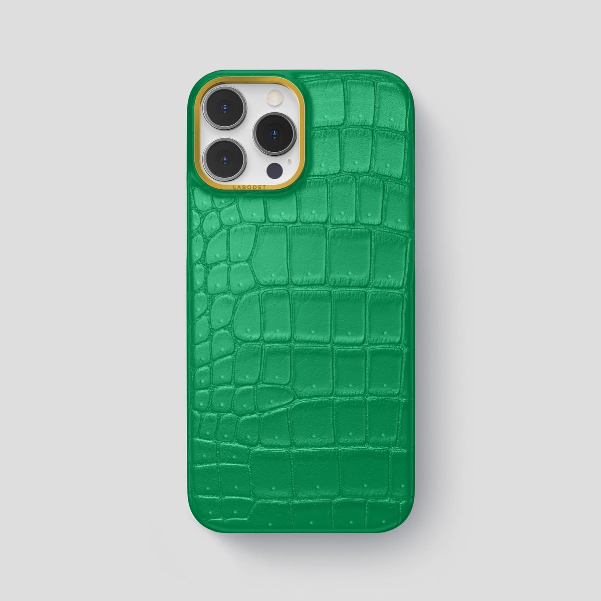 Cactus-Green iPhone 15 Pro Max Classic Case Porosus Crocodile with Gold Metal -1 | Cactus-Green-Gold