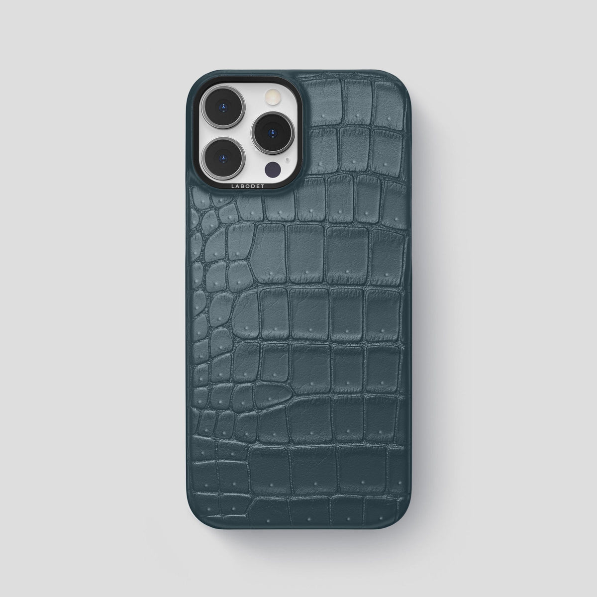Denim iPhone 15 Pro Max Classic Case Porosus Crocodile with Black Metal -1 | Denim-Black