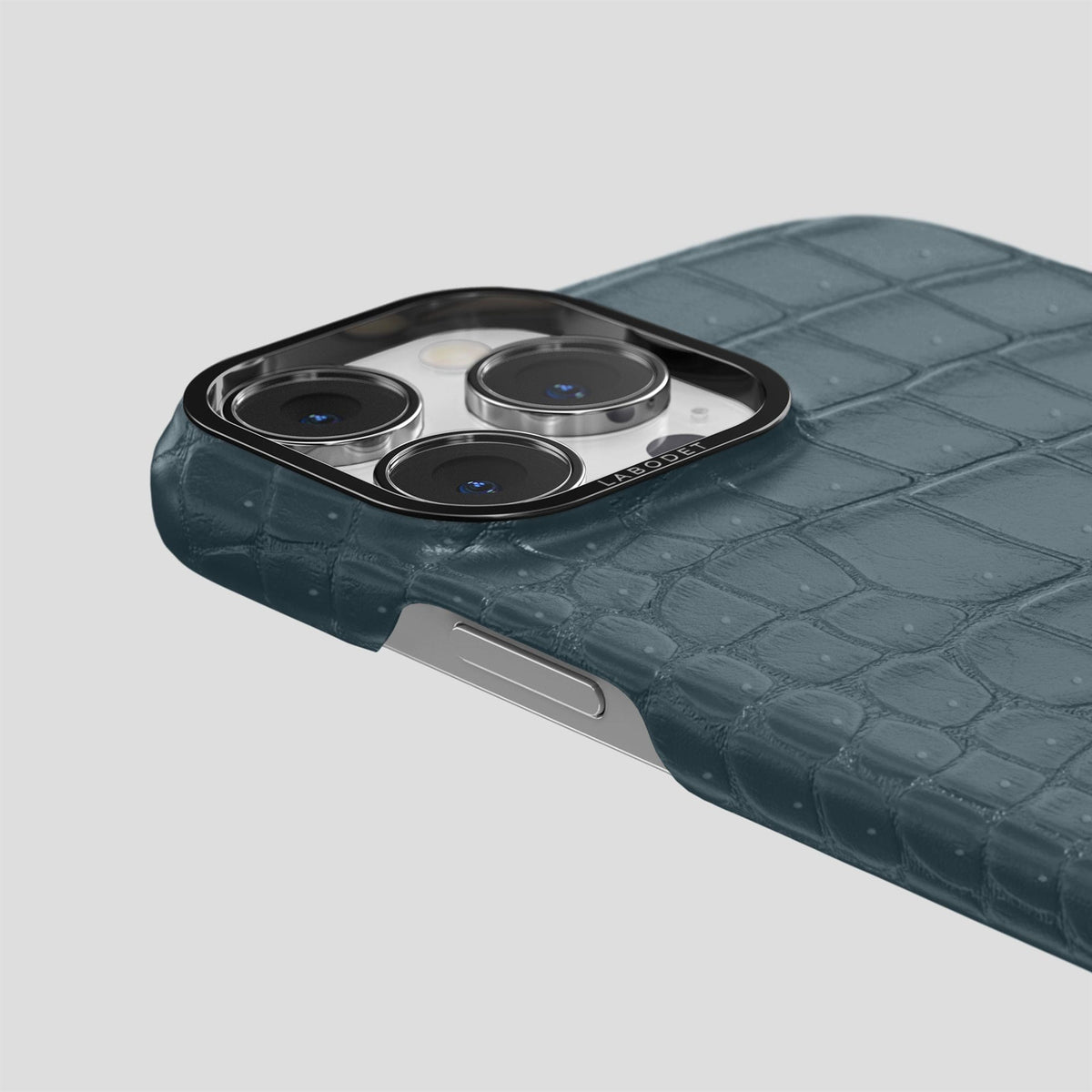 Denim iPhone 15 Pro Max Classic Case Porosus Crocodile with Black Metal -6 | Denim-Black