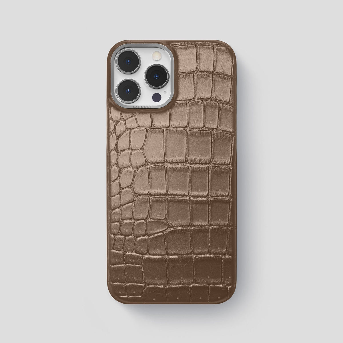 Fur-Brown iPhone 15 Pro Max Classic Case Porosus Crocodile with Steel Metal -1 | Fur-Brown-Steel