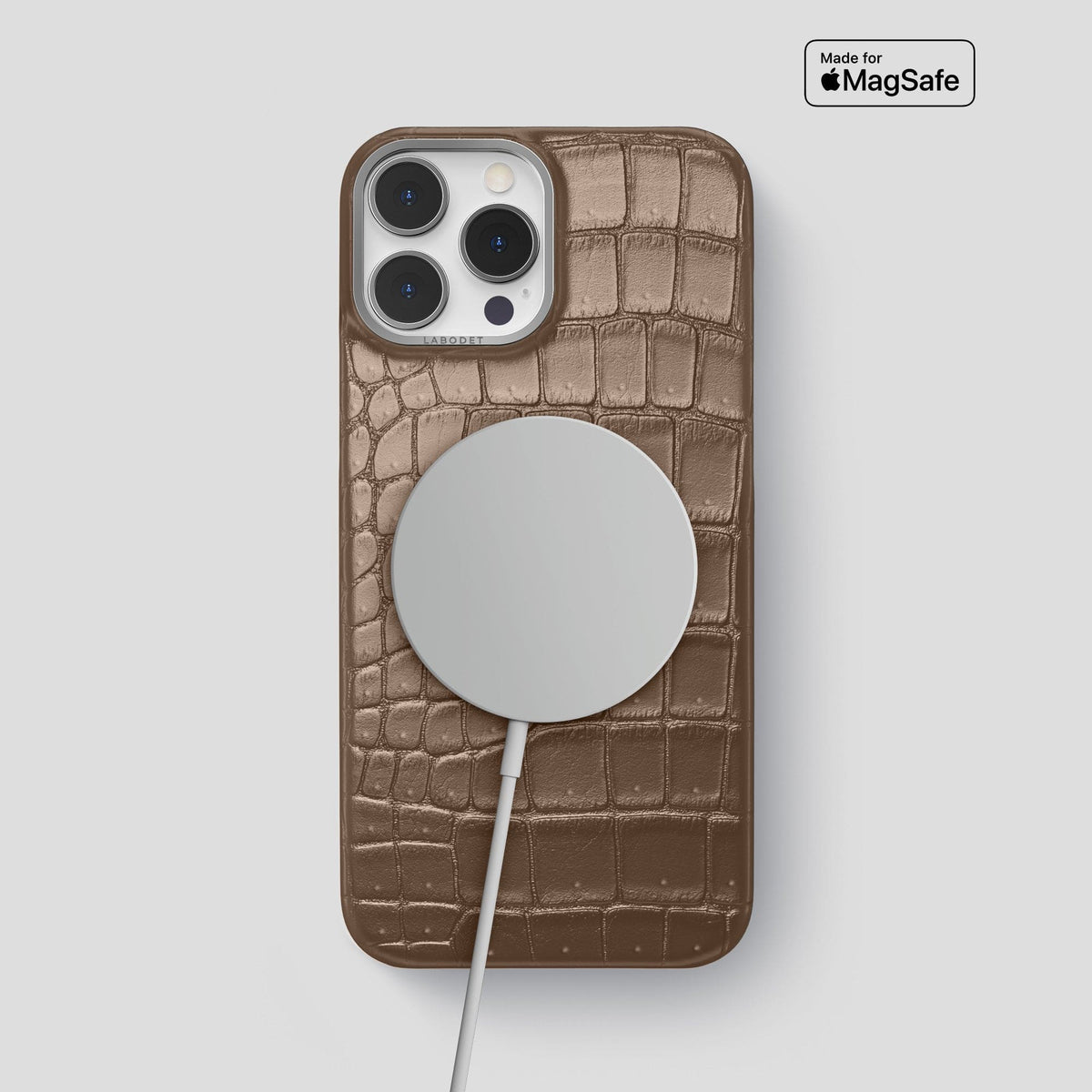 Fur-Brown iPhone 15 Pro Max Classic Case Porosus Crocodile with Steel Metal -5 | Fur-Brown-Steel