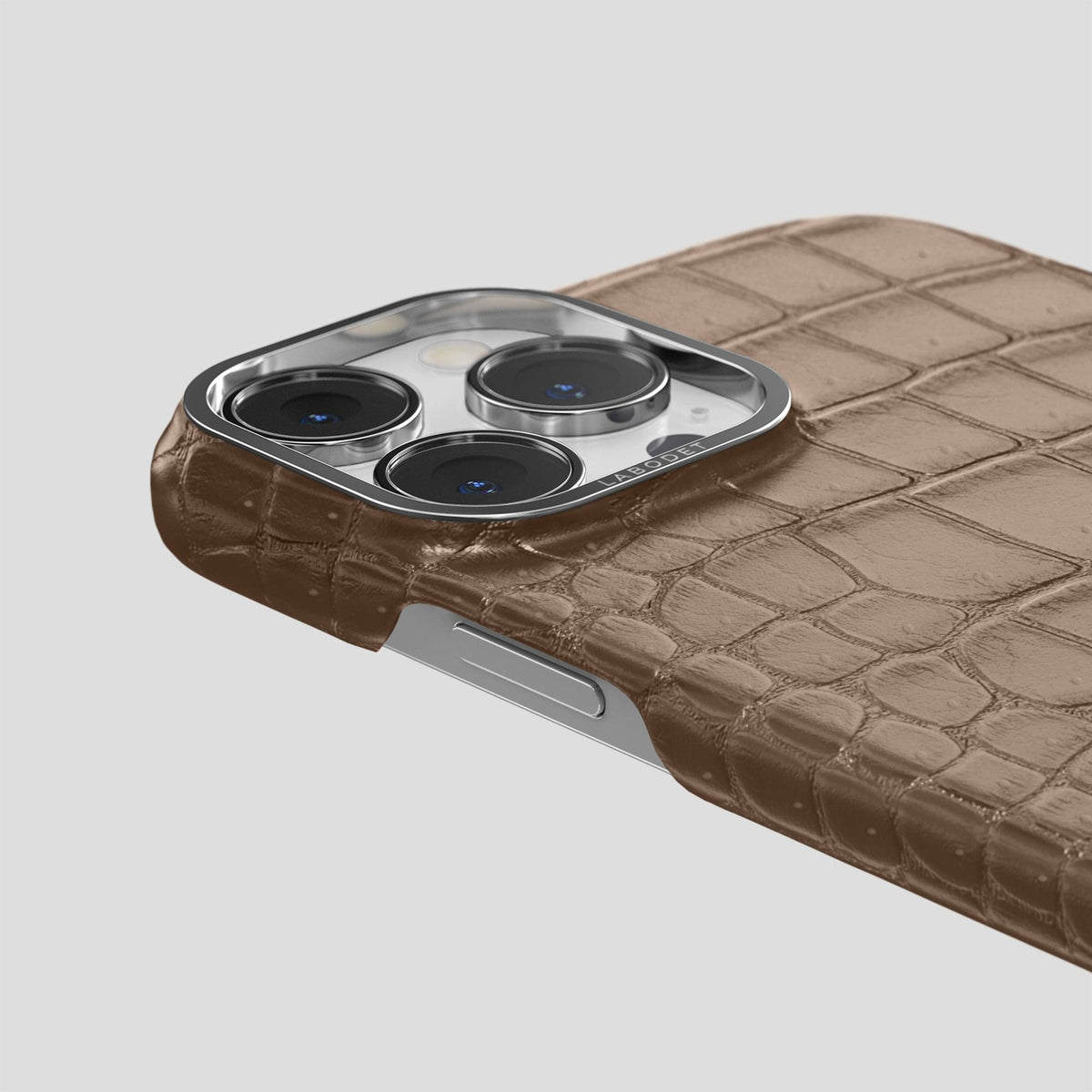 Fur-Brown iPhone 15 Pro Max Classic Case Porosus Crocodile with Steel Metal -6 | Fur-Brown-Steel