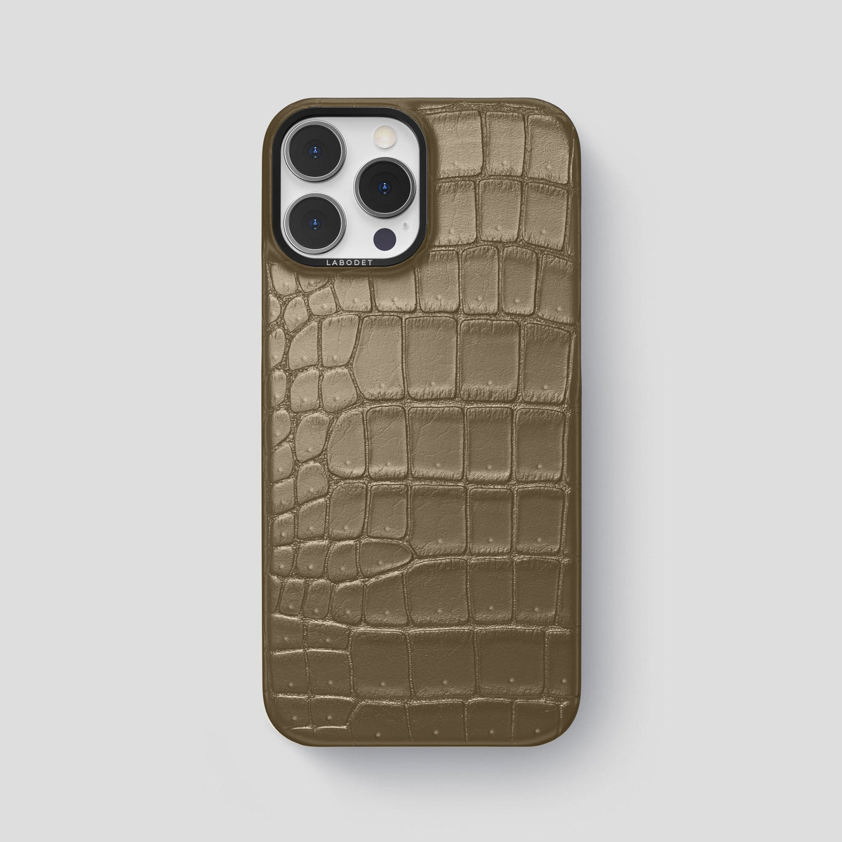Kaki-Green iPhone 15 Pro Max Classic Case Porosus Crocodile with Black Metal -1 | Kaki-Green-Black