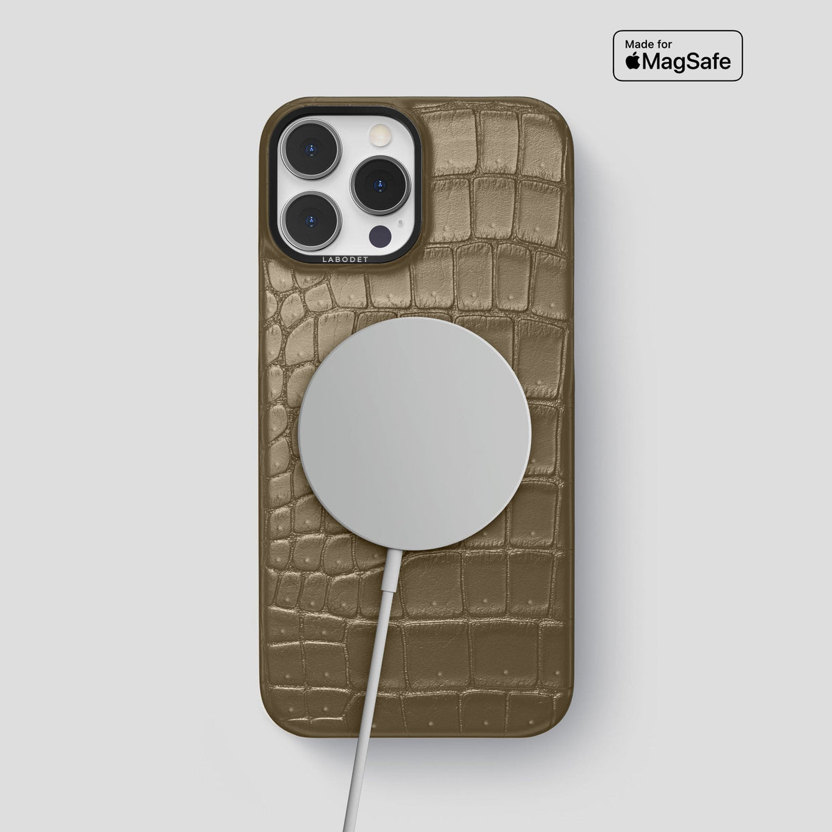 Kaki-Green iPhone 15 Pro Max Classic Case Porosus Crocodile with Black Metal -5 | Kaki-Green-Black