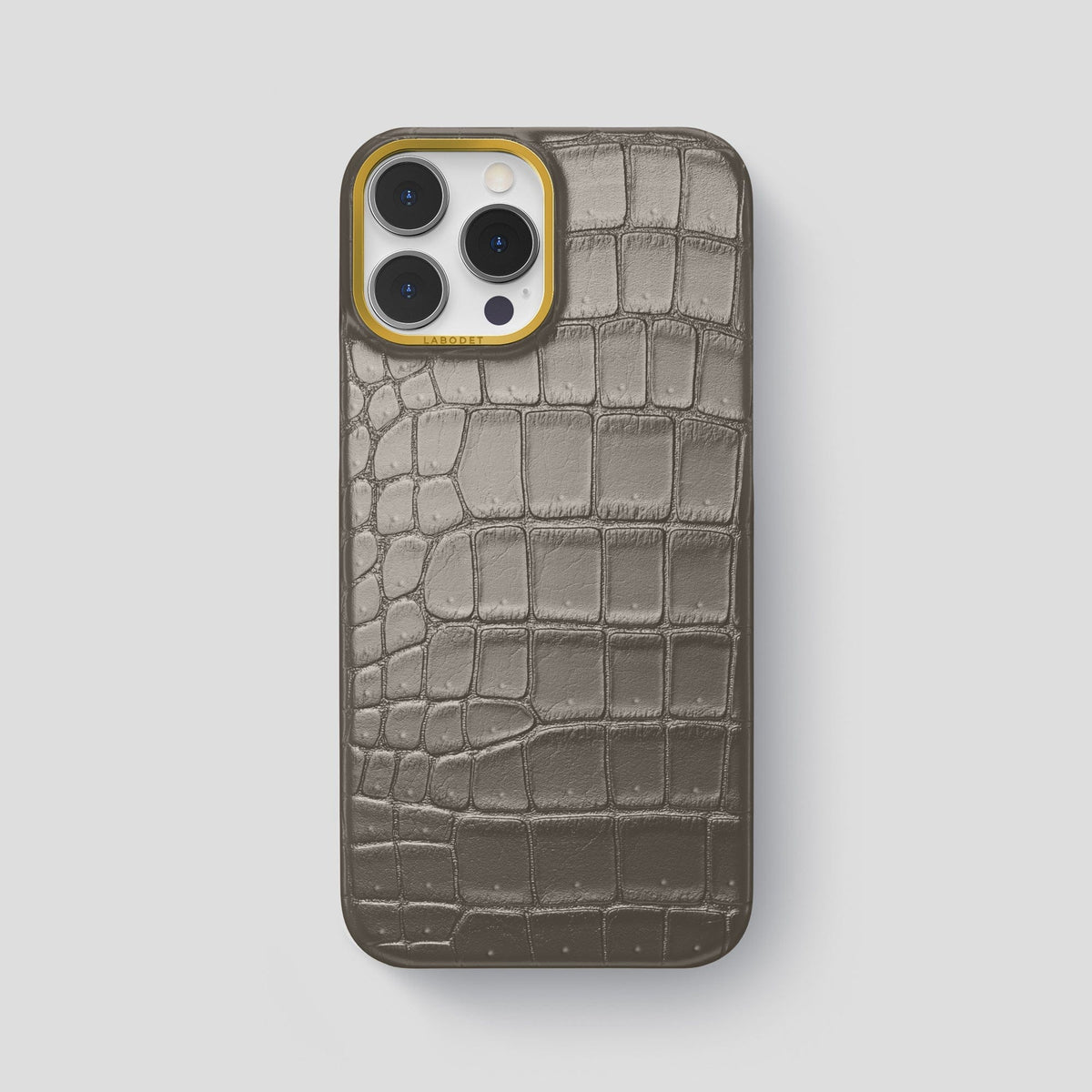 Lava-Stone iPhone 15 Pro Max Classic Case Porosus Crocodile with Gold Metal -1 | Lava-Stone-Gold