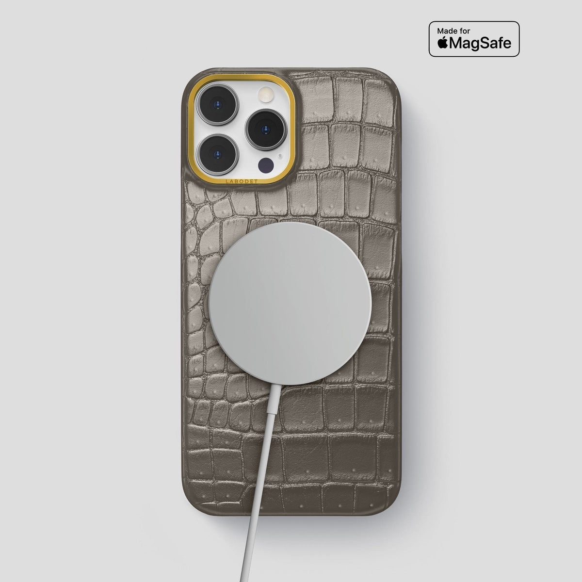 Lava-Stone iPhone 15 Pro Max Classic Case Porosus Crocodile with Gold Metal -5 | Lava-Stone-Gold