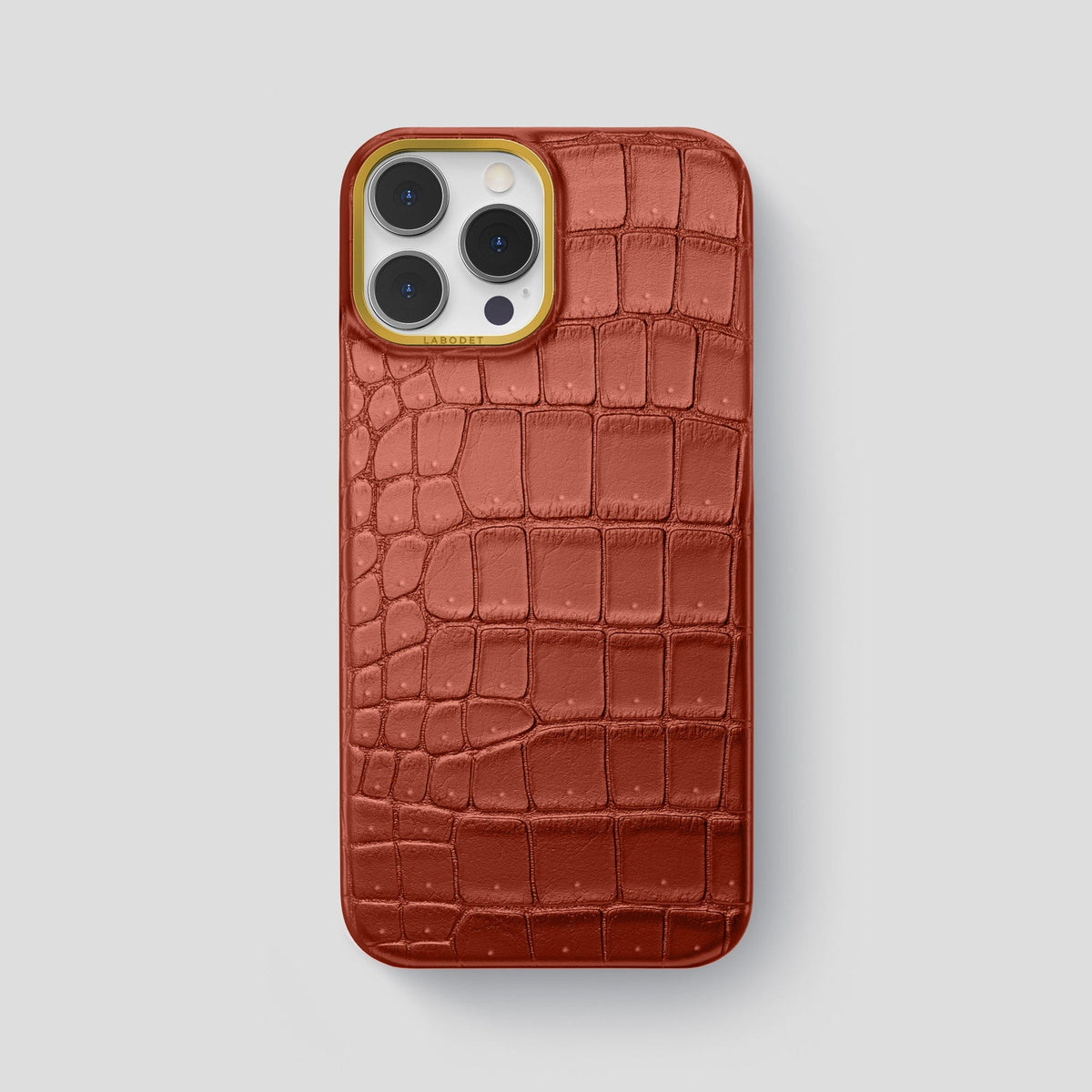 Mahogany-Brown iPhone 15 Pro Max Classic Case Porosus Crocodile with Gold Metal -1 | Mahogany-Brown-Gold