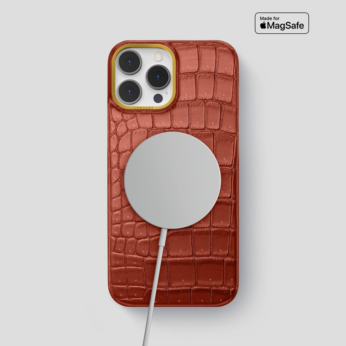 Mahogany-Brown iPhone 15 Pro Max Classic Case Porosus Crocodile with Gold Metal -5 | Mahogany-Brown-Gold