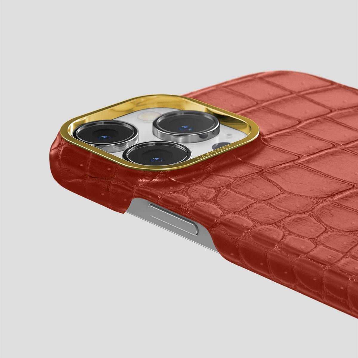 Mahogany-Brown iPhone 15 Pro Max Classic Case Porosus Crocodile with Gold Metal -6 | Mahogany-Brown-Gold