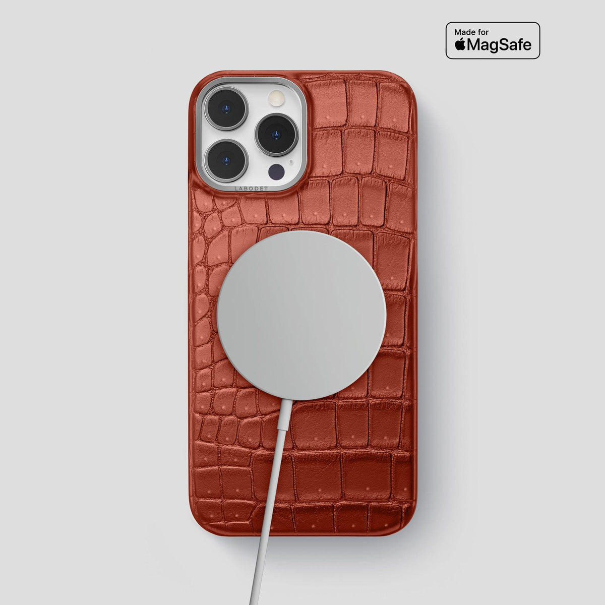Mahogany-Brown iPhone 15 Pro Max Classic Case Porosus Crocodile with Steel Metal -5 | Mahogany-Brown-Steel