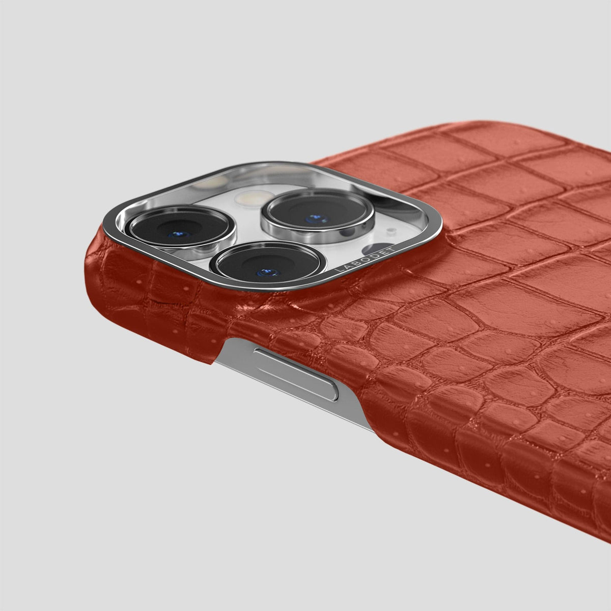 Mahogany-Brown iPhone 15 Pro Max Classic Case Porosus Crocodile with Steel Metal -6 | Mahogany-Brown-Steel
