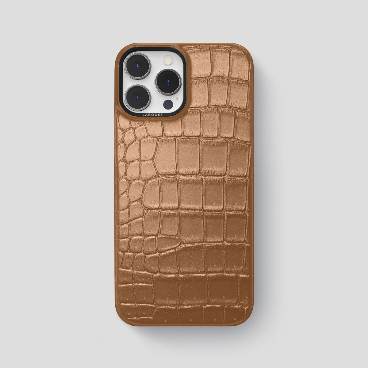 Milk-Chocolate iPhone 15 Pro Max Classic Case Porosus Crocodile with Black Metal -1 | Milk-Chocolate-Black