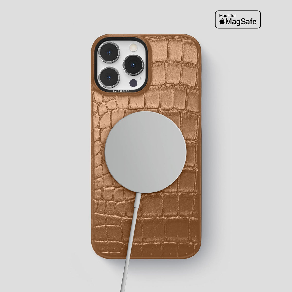 Milk-Chocolate iPhone 15 Pro Max Classic Case Porosus Crocodile with Black Metal -5 | Milk-Chocolate-Black