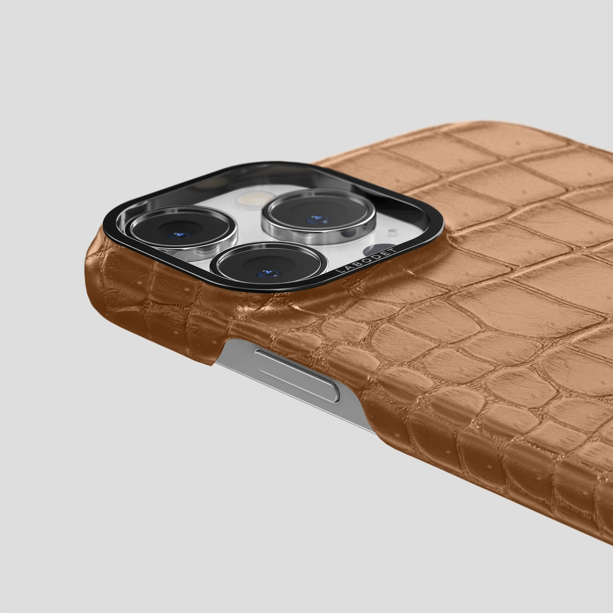 Milk-Chocolate iPhone 15 Pro Max Classic Case Porosus Crocodile with Black Metal -6 | Milk-Chocolate-Black