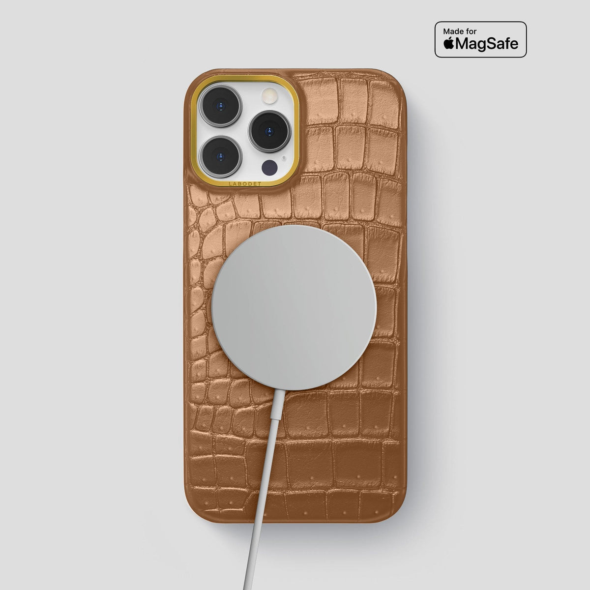 Milk-Chocolate iPhone 15 Pro Max Classic Case Porosus Crocodile with Gold Metal -5 | Milk-Chocolate-Gold