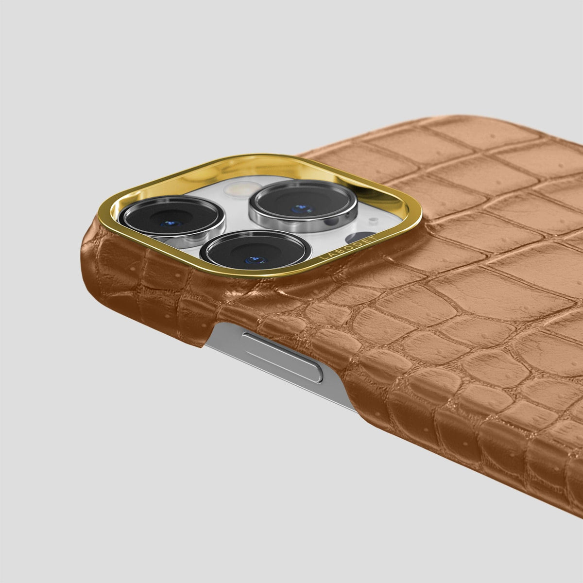 Milk-Chocolate iPhone 15 Pro Max Classic Case Porosus Crocodile with Gold Metal -6 | Milk-Chocolate-Gold