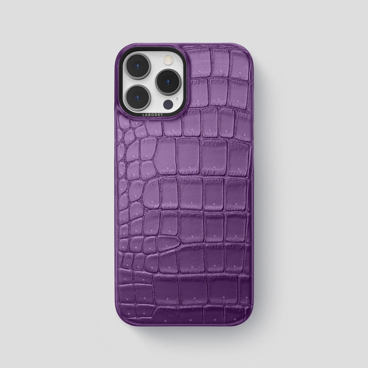 Purple iPhone 15 Pro Max Classic Case Porosus Crocodile with Black Metal -1 | Purple-Black
