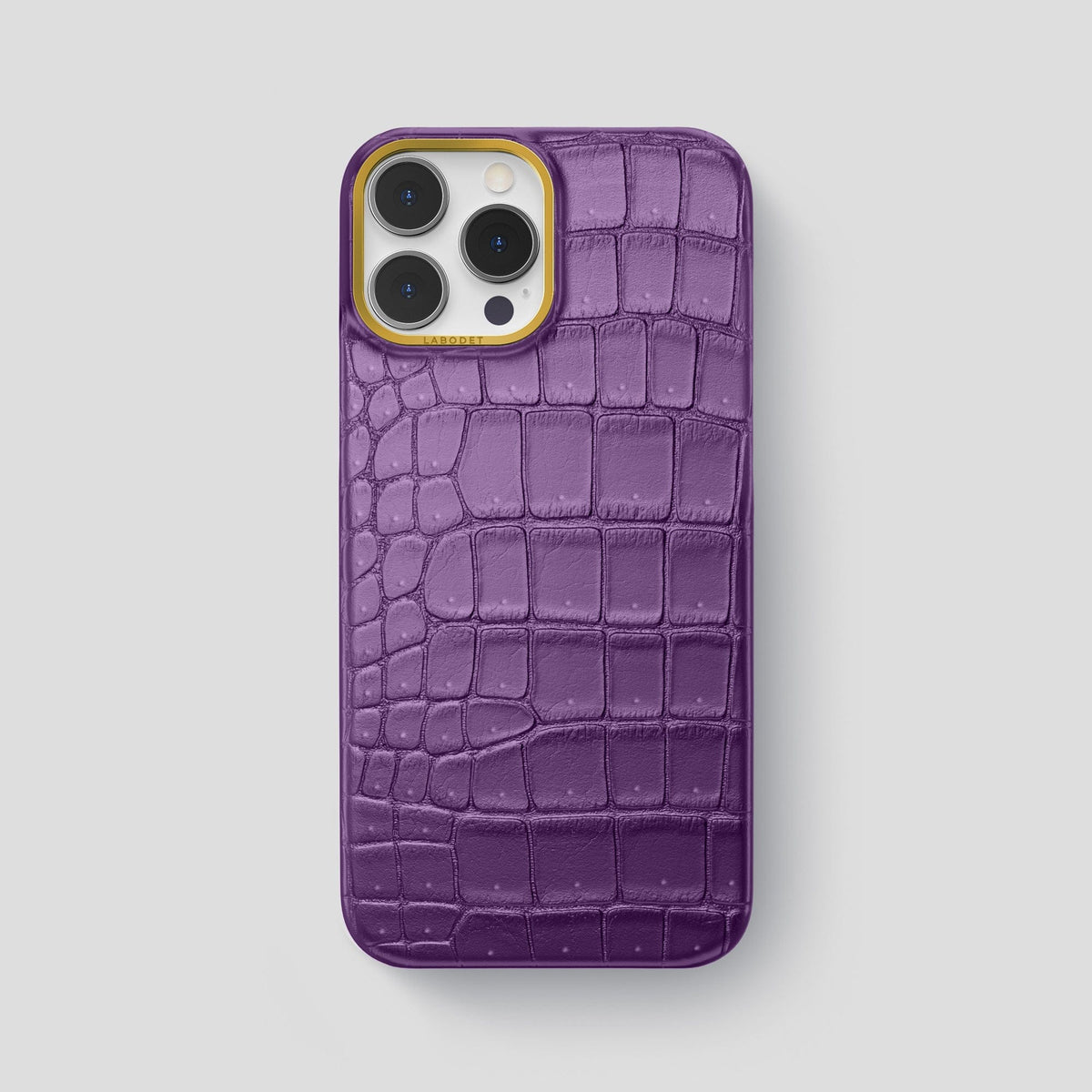 Purple iPhone 15 Pro Max Classic Case Porosus Crocodile with Gold Metal -1 | Purple-Gold
