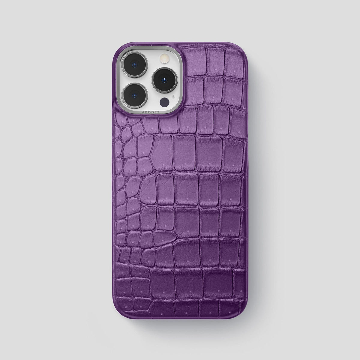 Purple iPhone 15 Pro Max Classic Case Porosus Crocodile with Steel Metal -1 | Purple-Steel