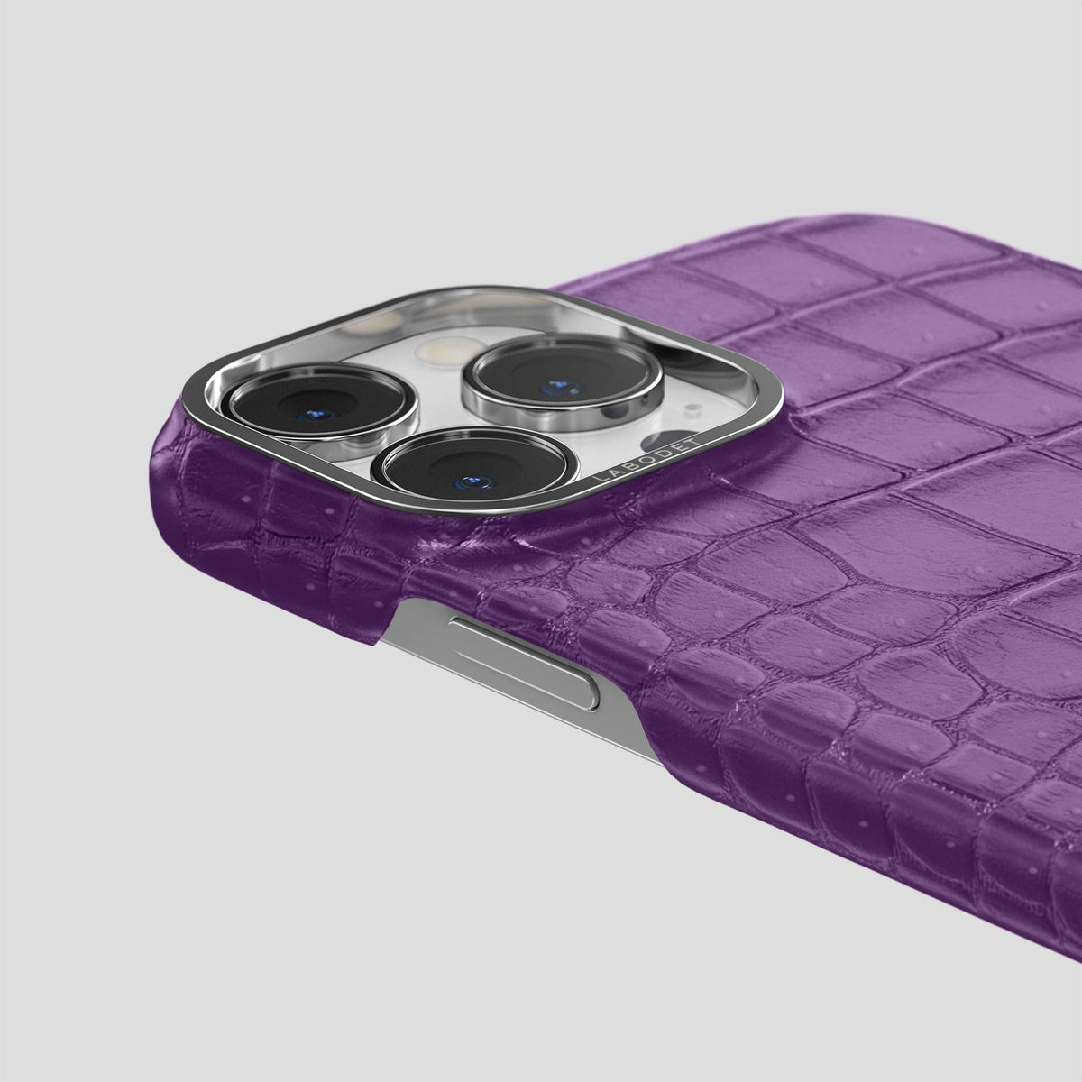 Purple iPhone 15 Pro Max Classic Case Porosus Crocodile with Steel Metal -6 | Purple-Steel