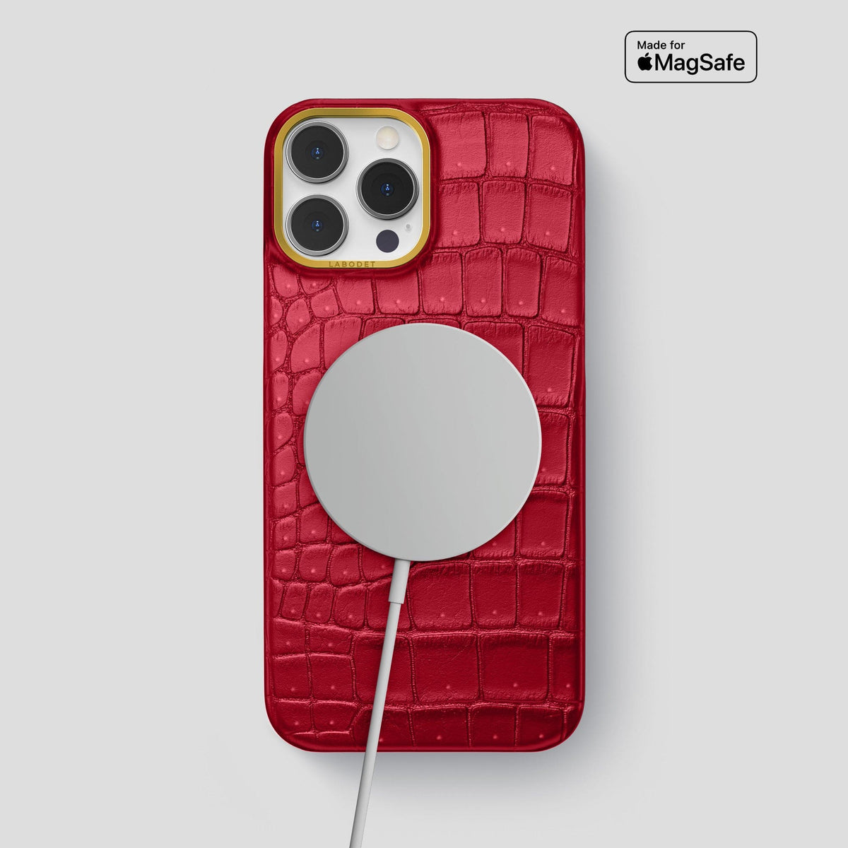 Burgundy iPhone 15 Pro Max Classic Case Porosus Crocodile with Gold Metal -5 | Burgundy-Gold
