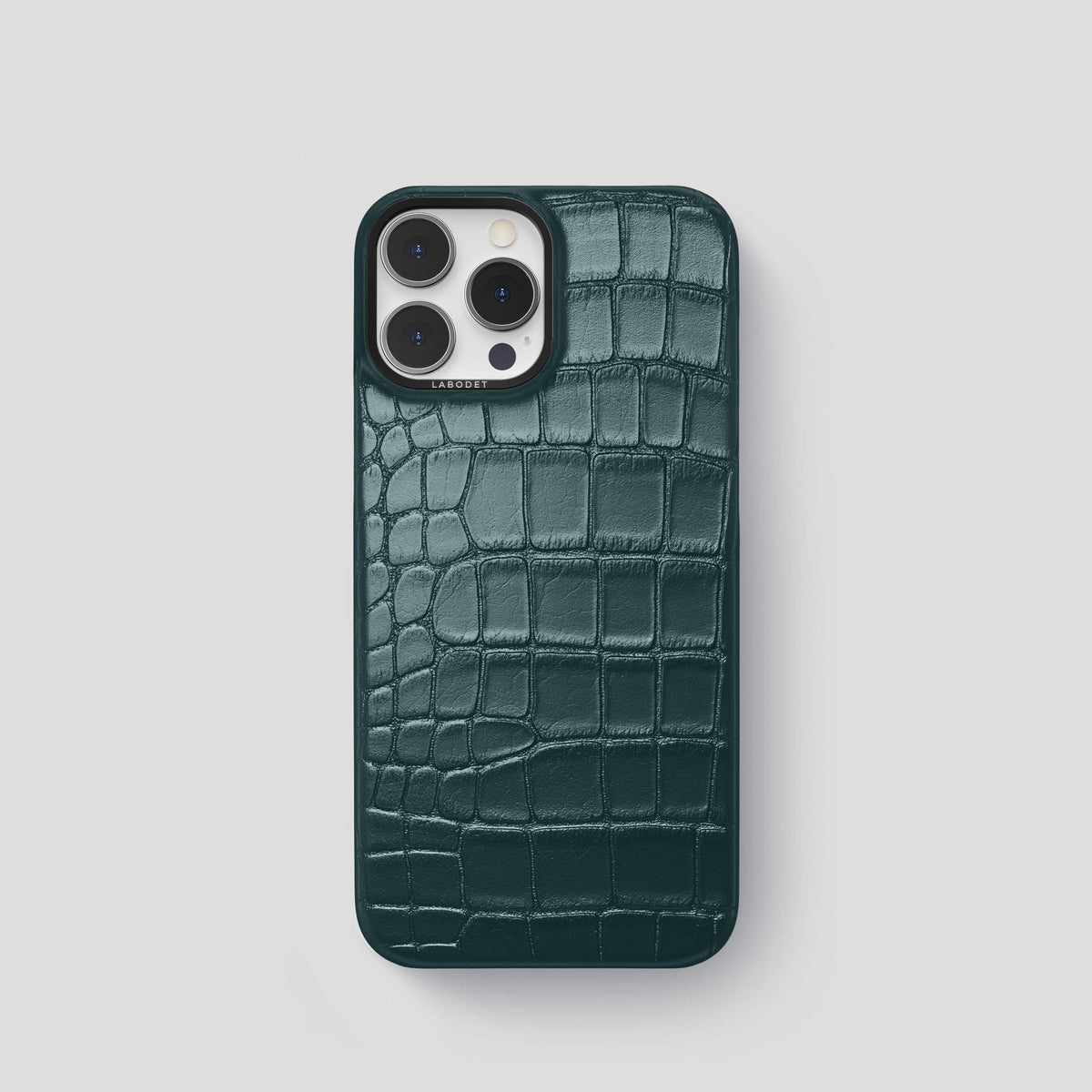 Metallic-Blue iPhone 15 Pro Classic Case Alligator with Black Metal -1 | Metallic-Blue-Black