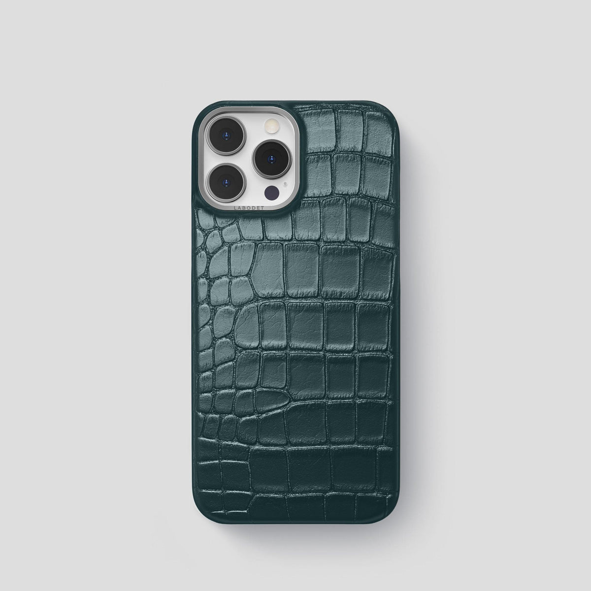 Metallic-Blue iPhone 15 Pro Classic Case Alligator with Steel Metal -1 | Metallic-Blue-Steel