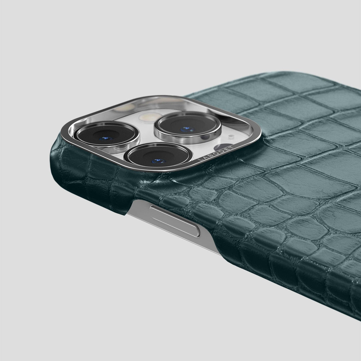 Metallic-Blue iPhone 15 Pro Classic Case Alligator with Steel Metal -6 | Metallic-Blue-Steel