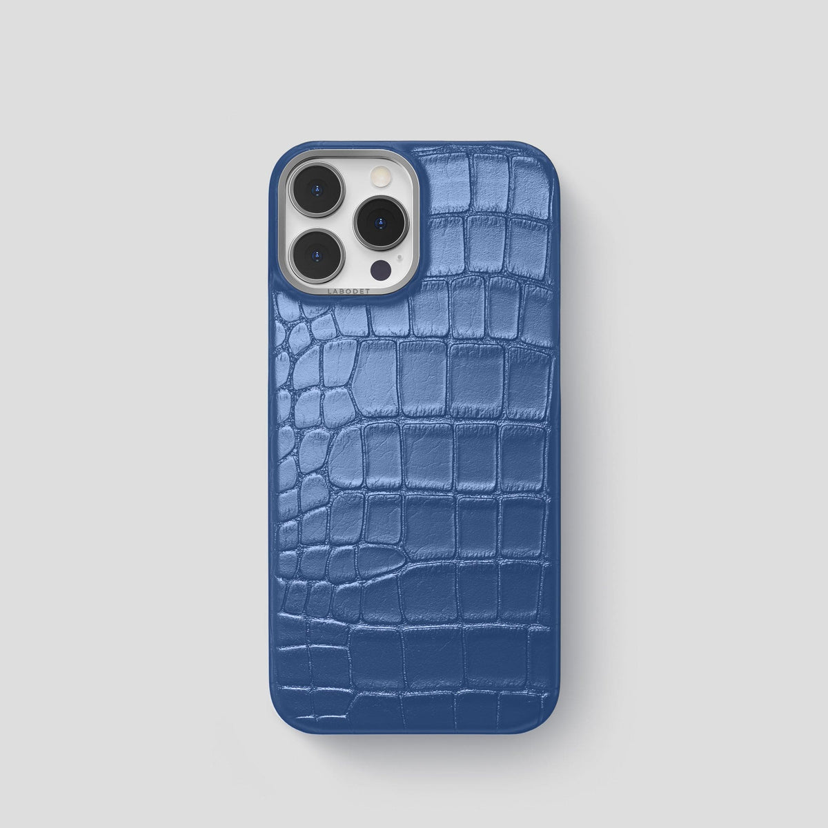 Pearlized-Blue iPhone 15 Pro Classic Case Alligator with Steel Metal -1 | Pearlized-Blue-Steel