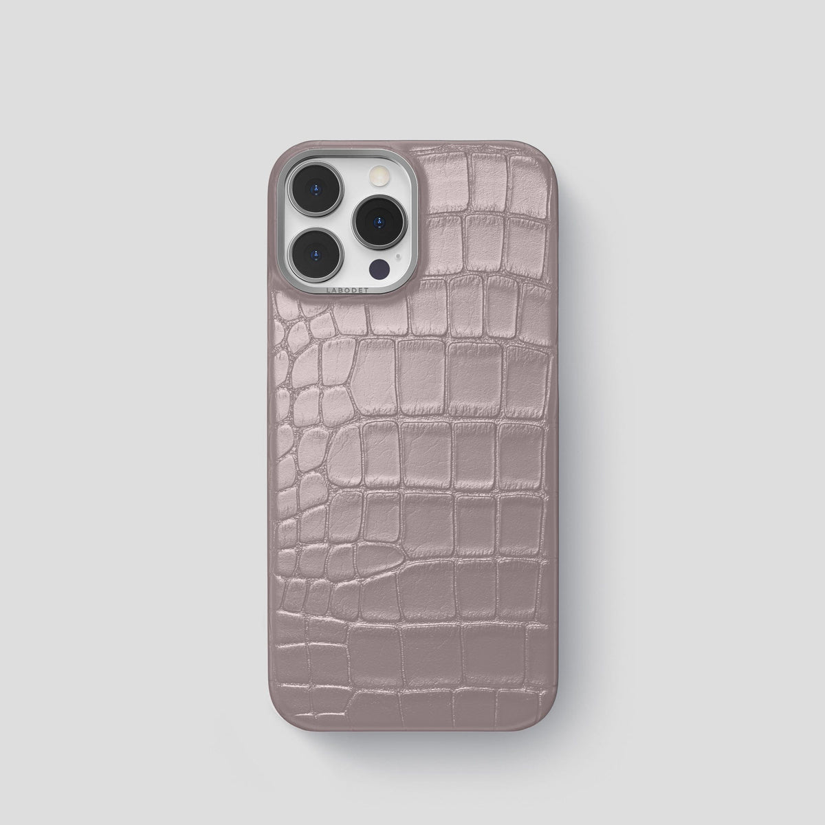 Pearlized-Pink iPhone 15 Pro Classic Case Alligator with Steel Metal -1 | Pearlized-Pink-Steel