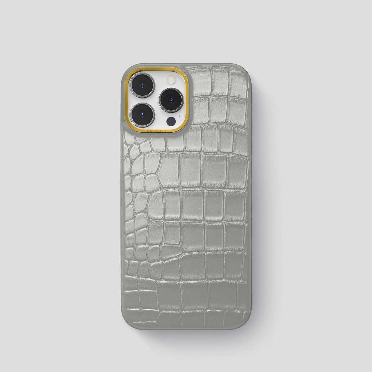 Pearlized-White iPhone 15 Pro Classic Case Alligator with Gold Metal -1 | Pearlized-White-Gold