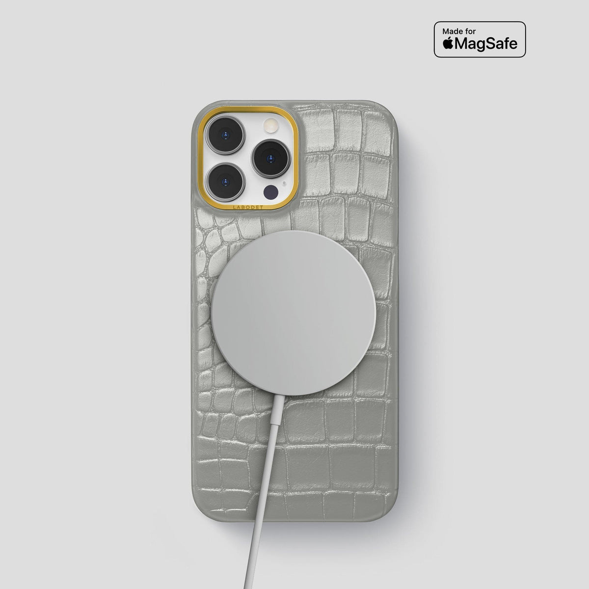 Pearlized-White iPhone 15 Pro Classic Case Alligator with Gold Metal -5 | Pearlized-White-Gold