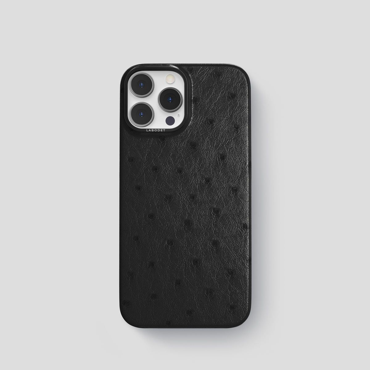 Black iPhone 15 Pro Classic Case Ostrich with Black Metal -1 | Black-Black