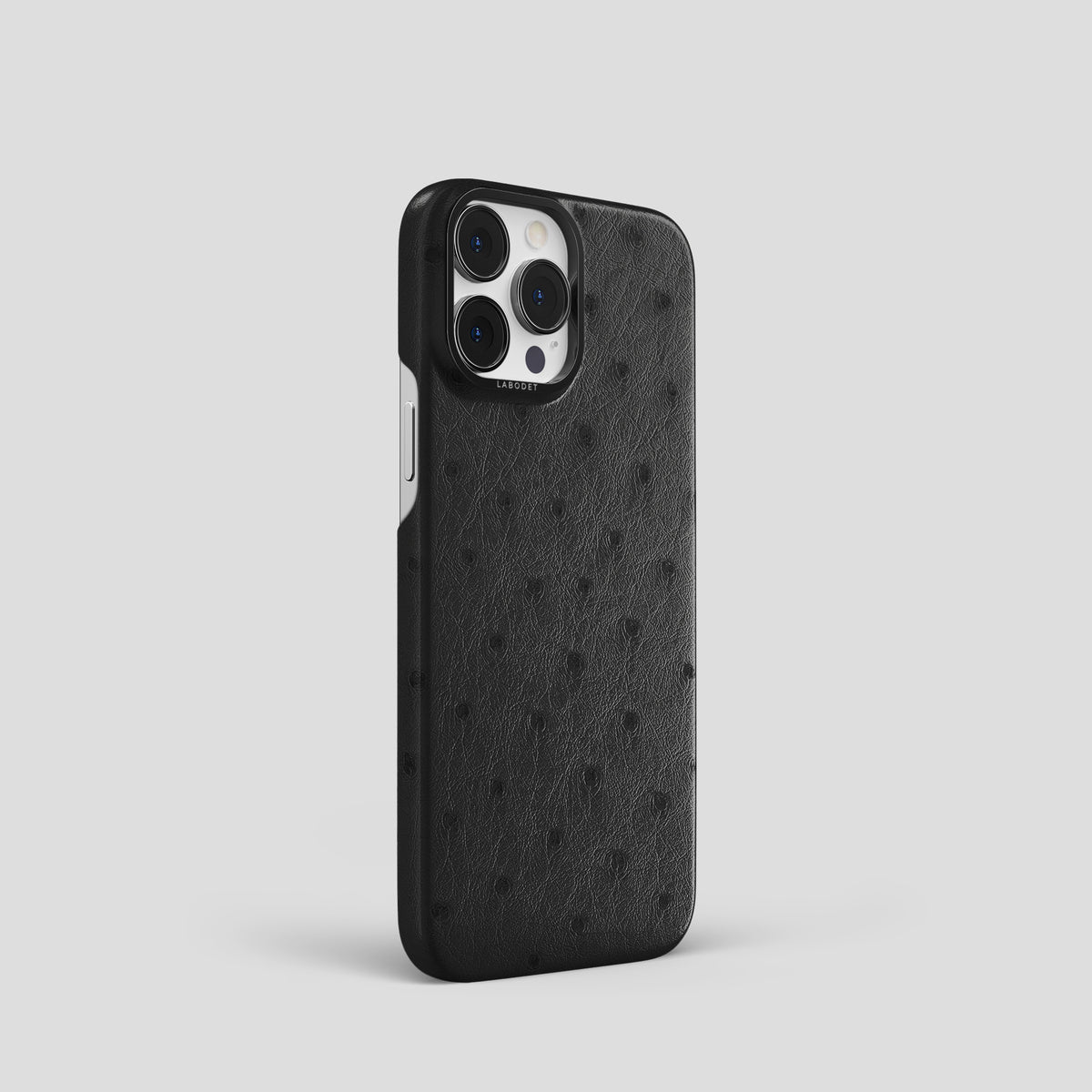 Black iPhone 15 Pro Classic Case Ostrich with Black Metal -2 | Black-Black