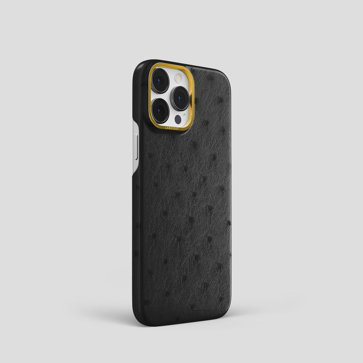 Black iPhone 15 Pro Classic Case Ostrich with Gold Metal -2 | Black-Gold