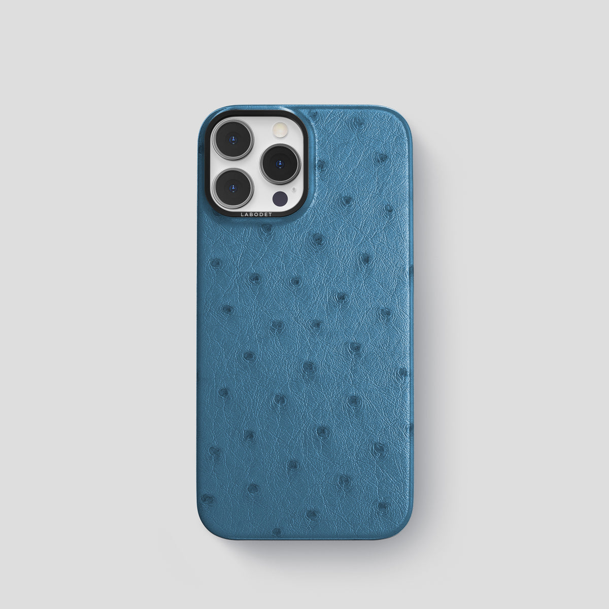 Blue-Jeans iPhone 15 Pro Classic Case Ostrich with Black Metal -1 | Blue-Jeans-Black