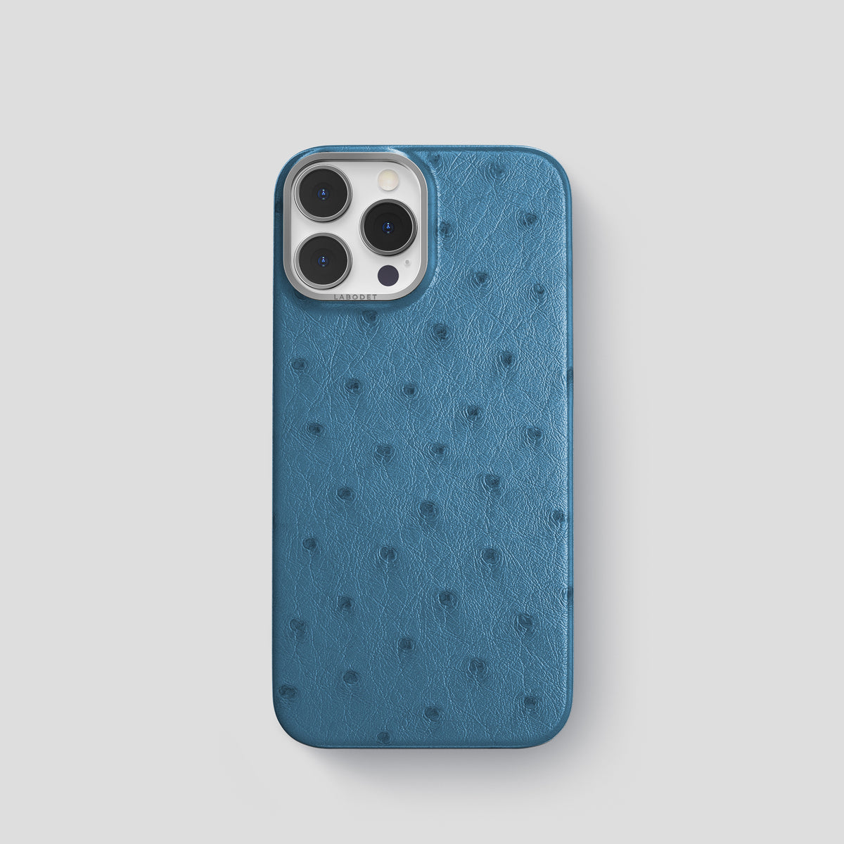 Blue-Jeans iPhone 15 Pro Classic Case Ostrich with Steel Metal -1 | Blue-Jeans-Steel